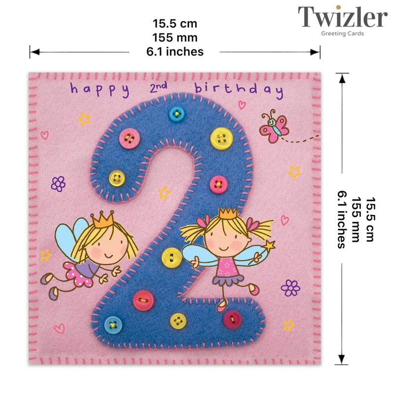 Twizler 2nd Birthday Card For Girl with Fairy Princess and Butterfly - Two Year Old - Age 2 - Childrens Birthday Card - Girls Birthday Card - Happy Birthday Card - Image 3